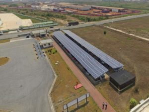 solar car park in Ghana from sky